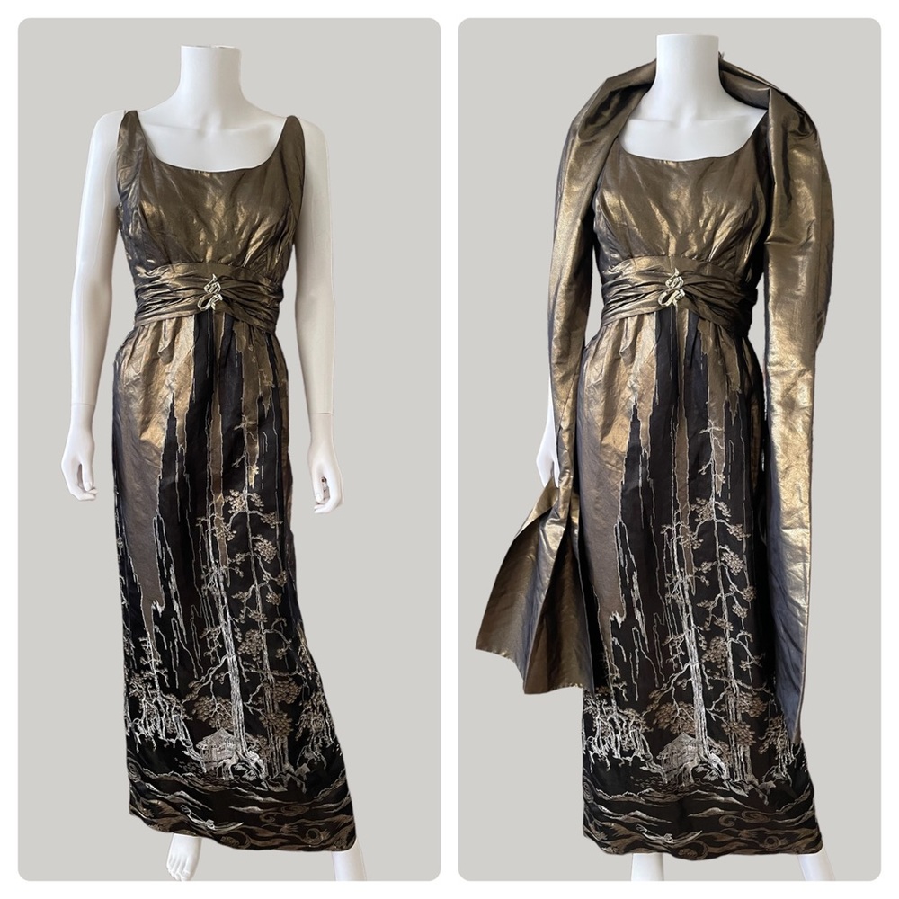 Stunning Vintage 60/70”s Malcolm Starr Silk Metallic Cocktail Dress. - Picture 2 of 10